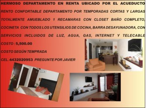JAVIER Avisos dse propiedades en Mexico en Morelia |  HERMOSO DEPARTAMENTO EN RENTA, DEPARTAMENTO EN RENTA