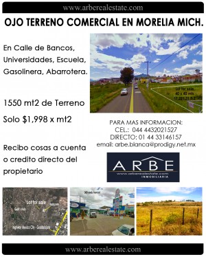 Eduardo Avisos dse propiedades en Mexico en Morelia |  Vendo Terreno Comercial en Morelia, Camino al club de Golf Erandeni